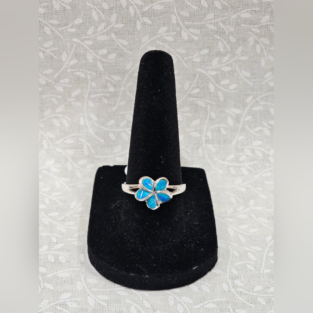 Sterling Silver Blue Opal Gemstone Ring Size 7 
